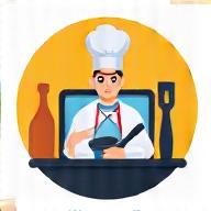 Icône d'un chef enseignant une classe de cuisine en ligne